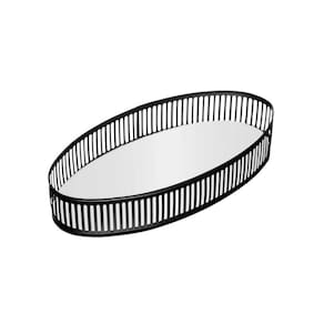 Bandeja Espelhada Oval Em Metal Berlin 26x13cm Lyor Preto Fosco