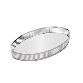 Bandeja Espelhada Oval Em Metal Berlin 26x13cm Lyor Prata