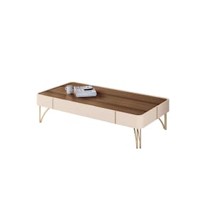 Mesa de Centro Sala Estar Escritório Cadenza Off White /Castanho - Montanaris Decor