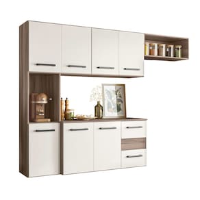 Kit Cozinha Juliete Suspensa - 7 Portas 2 Gavetas - Carvalho Nature/Off White Cristal - Nicioli
