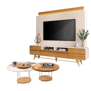Estante Home Theater Nobre Off White Cinamomo e Kit Mesa de Centro Sky Cinamomo – HB Móveis