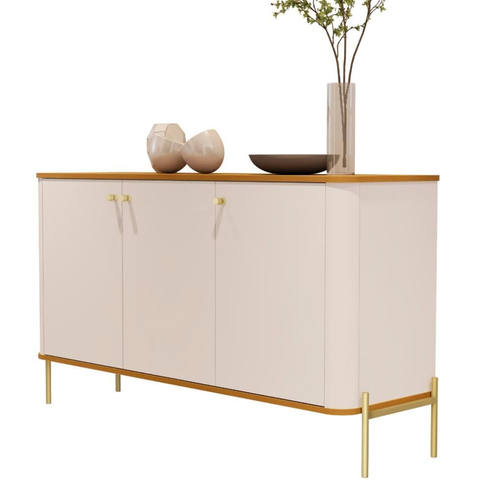 Buffet Tucupí Pés Metal Off White Nature Dourado JB Bechara