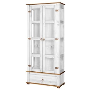 Cristaleira Madeira Maciça 2 Portas Vidro Branco Garapa