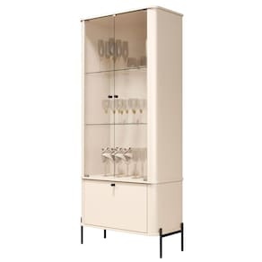Cristaleira Tucupí Curva Puxador Pés Metal Off White Bronze JB Bechara