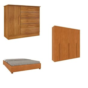Quarto Casal Completo Guarda-Roupa Milano, Cama Mônaco e Cômoda Chicago Espresso Móveis Cinamomo