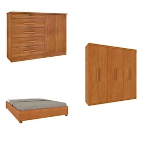 Quarto Casal Completo Guarda-Roupa Lima, Cama Mônaco e Cômoda Istambul Espresso Móveis Cinamomo