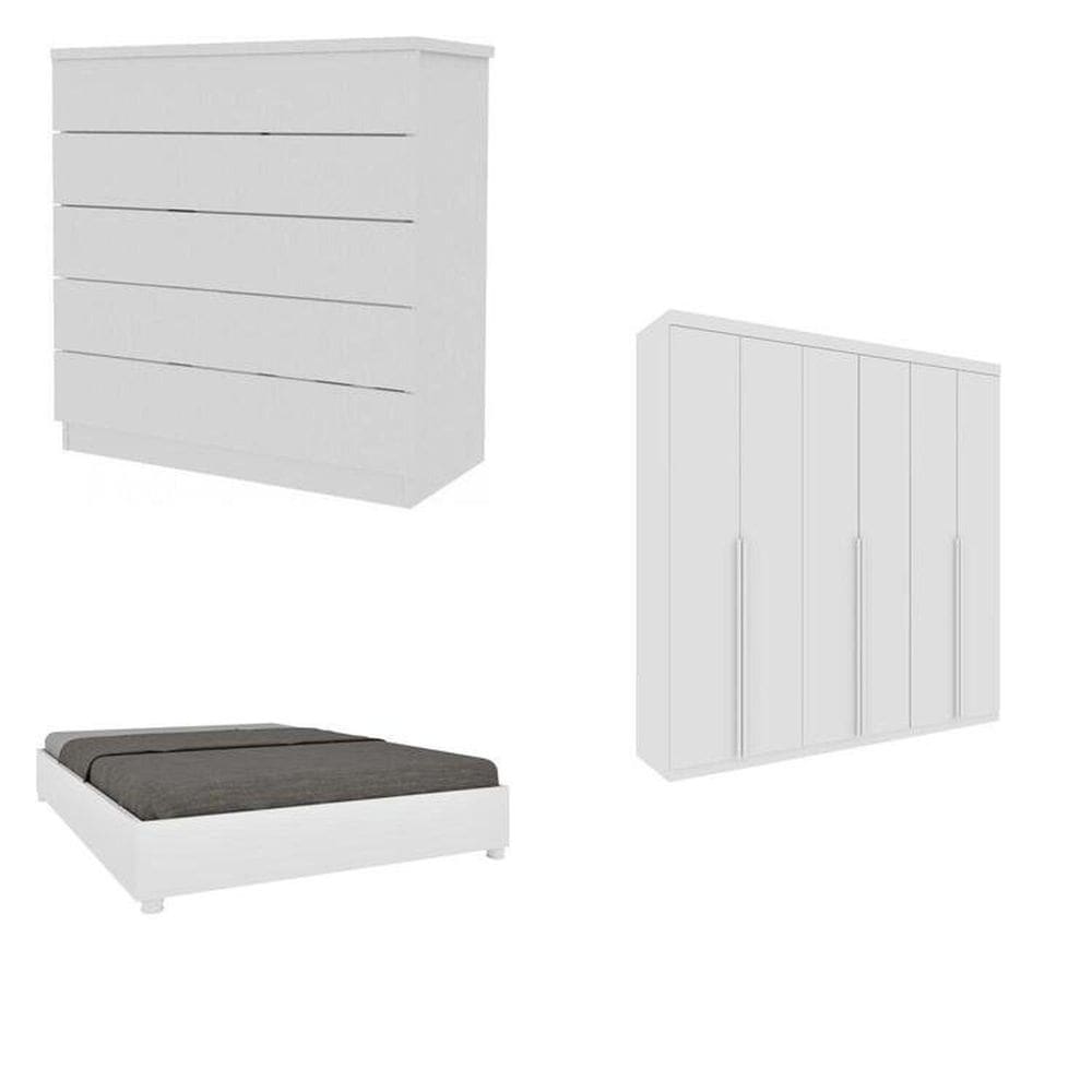 Quarto Casal Completo Guarda-Roupa Milano, Cama Mônaco e Cômoda Premium Espresso Móveis Neve
