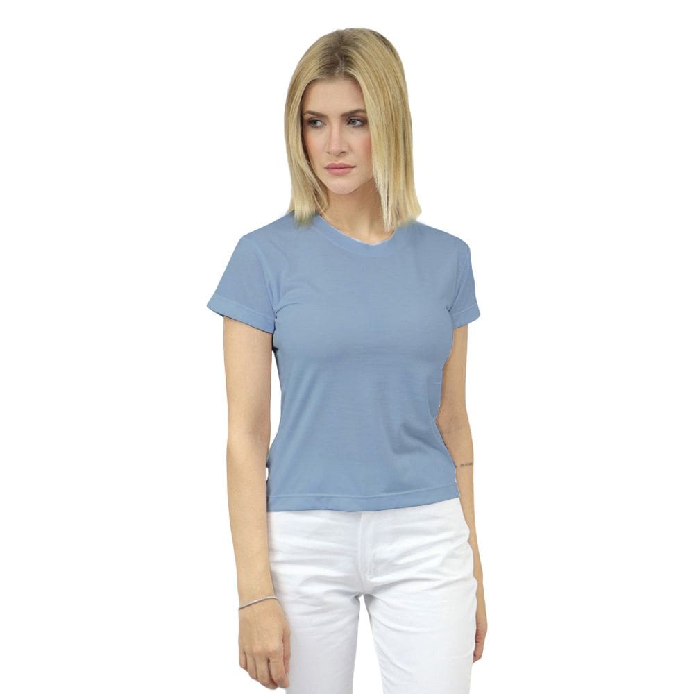 Baby Look Manga Curta Feminina com Elastano - Gola V