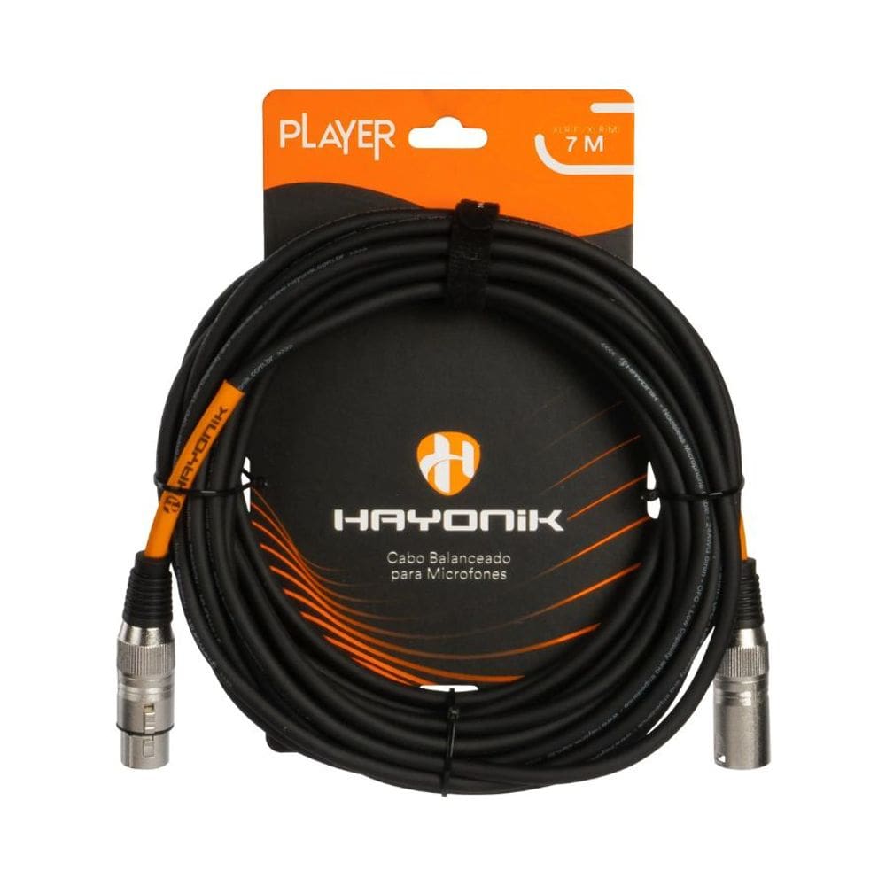 Cabo Para Microfone Player XLR(F) x XLR(M) 7m Preto Hayonik
