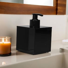 Porta Sabonete Líquido Acrílico Premium Dispenser álcool Gel Cubo 200ml Para Banheiro Lavabo Preto