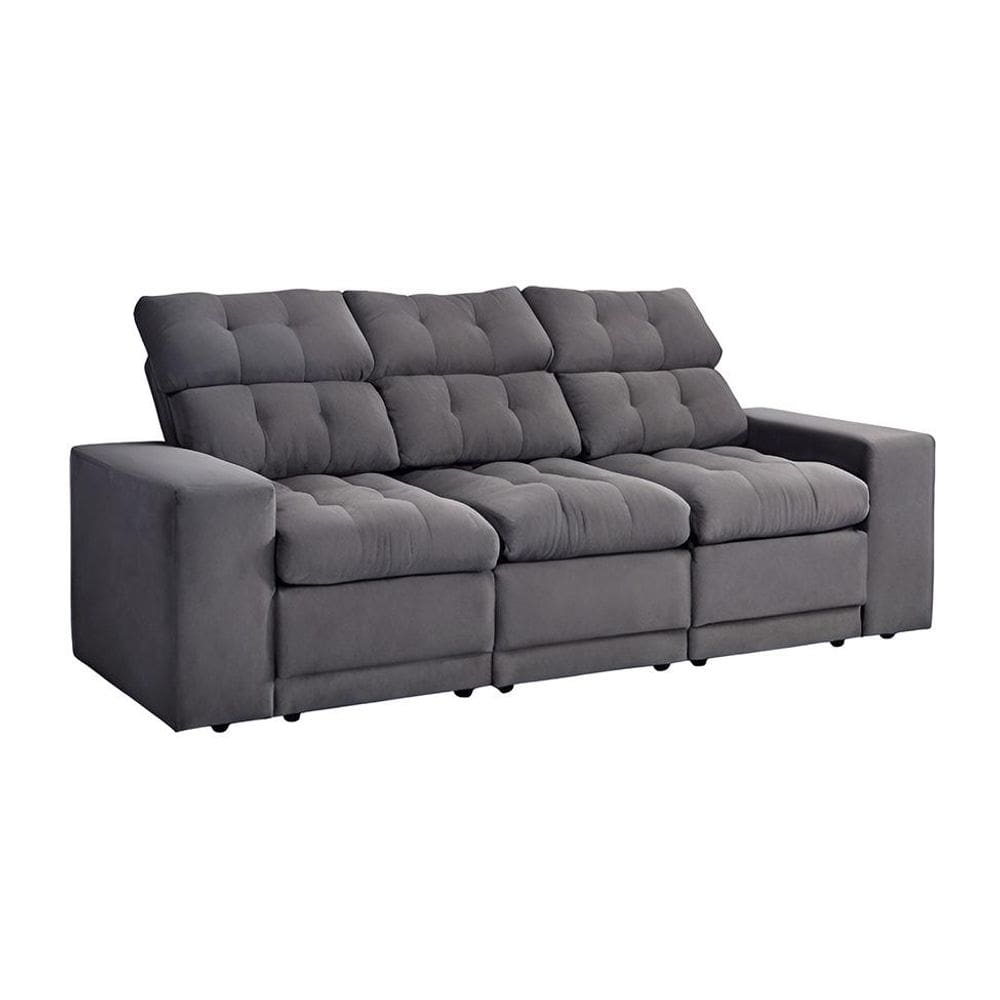 Sofá 3 Lugares Retrátil e Reclinável Baden Suede Grafite 230 cm