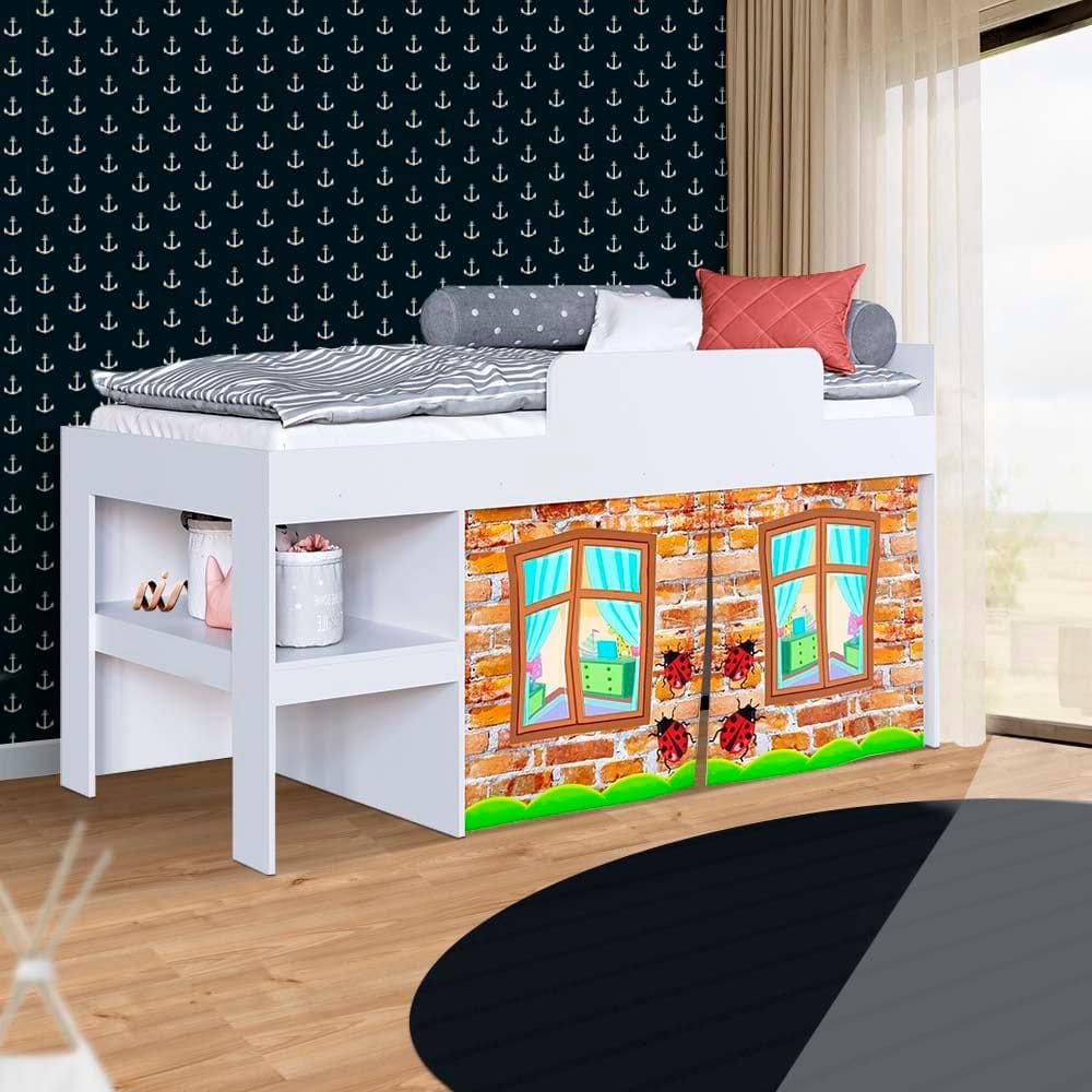 Cama Com Cortina Infantil Solteiro Branco Criativa Shop JM