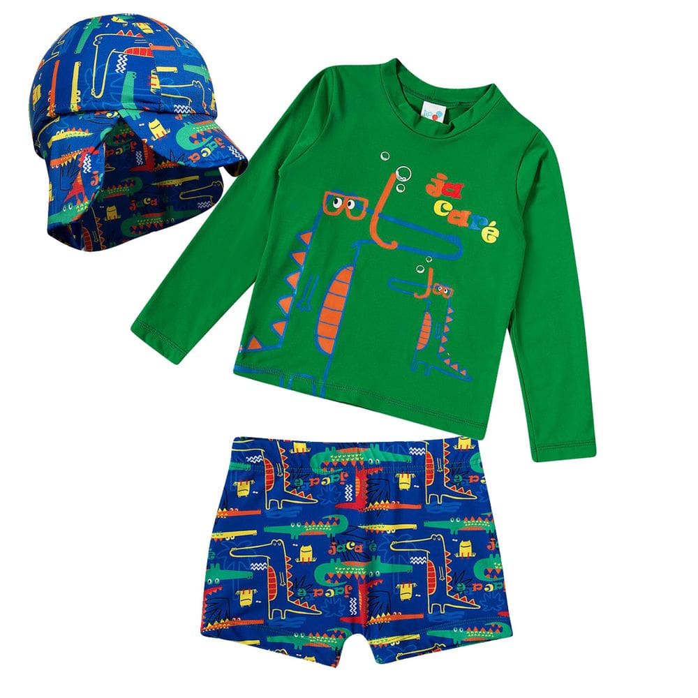 Conjunto Praia Infantil com Boné Turma do Jacaré Mergulhador Verde Tip Top