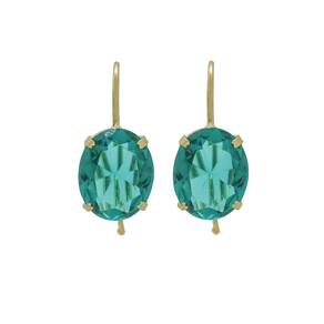 Brinco ouro 18k anzol com solitária pedra Verde j25804