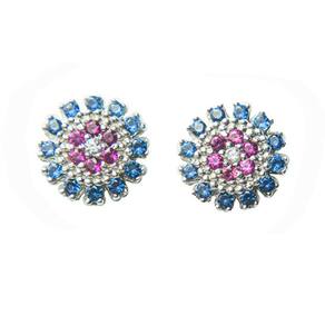 Brinco Flor Zircônia Rosa Prata 925 8mm
