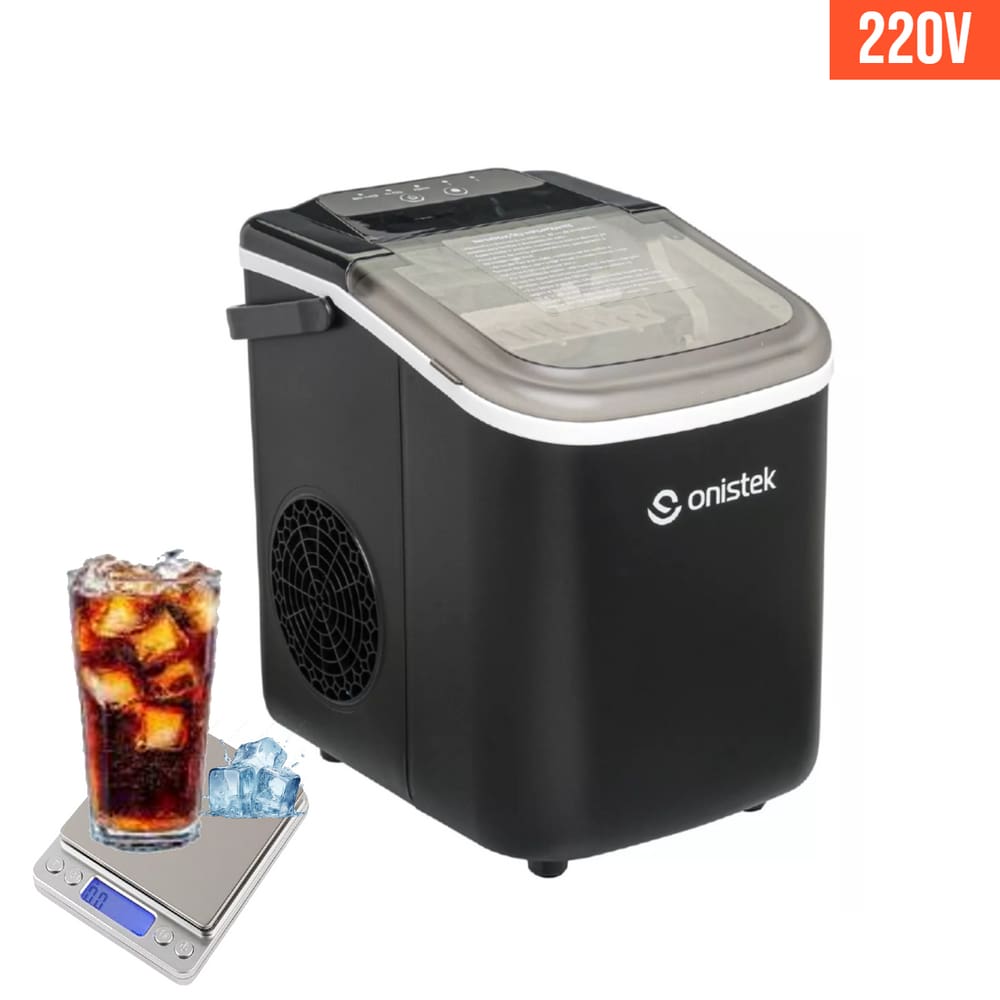 Maquina De Gelo Em Cubos Portatil 12kg 1,3l Preto 220V + Mini Balança Digital Alta Precisão Cozinha Onistek