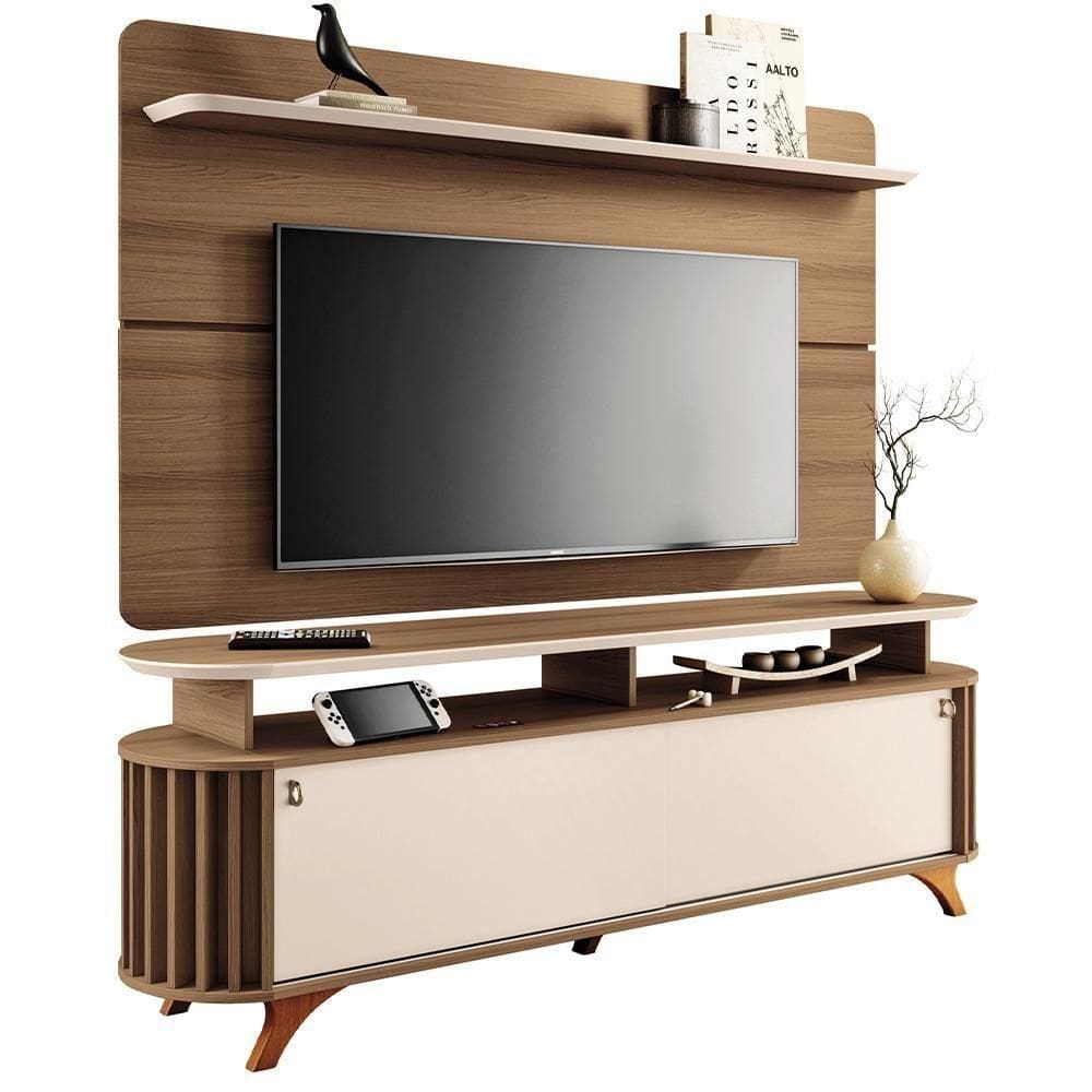 Rack Para Sala Dorian Com Painel Para Tv 70 Pol Contour B01 Castanho Off White - Lyam Decor