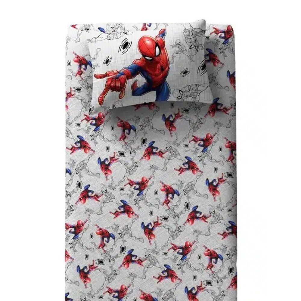 Jogo Lençol Homem Aranha Spider Com Elástico Cama Solteiro 2 Peças Malha Infantil