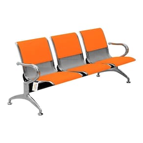 Cadeira Longarina Com Est Cromada 3 Lugares Colors Laranja