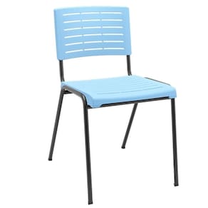Cadeira Empilhável Fixa Escritório Multiuso Base Preta Kimi P03 Azul Celeste - Lyam Decor
