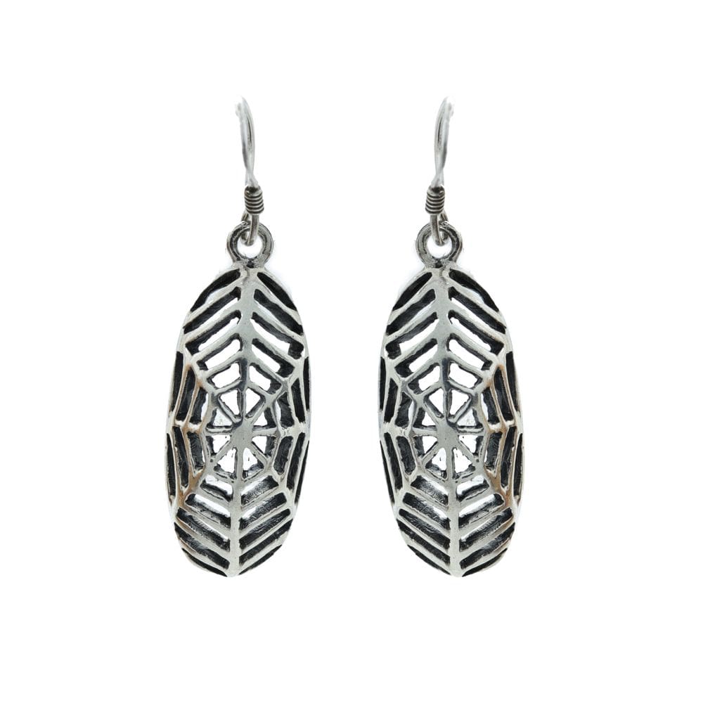 Brinco Pendente Anzol Desenho Teia Aranha Prata 925 J24366