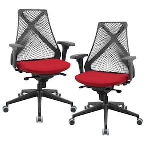 Kit 02 Cadeiras De Escritório Giratória Presidente Unix P03 Tela Cinza Crepe Vermelho - Lyam Decor
