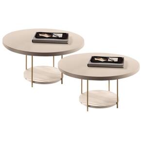 Kit 02 Mesas De Centro Para Sala Redonda Tampo Mdf Pés Aço Allure B01 Off White - Lyam Decor