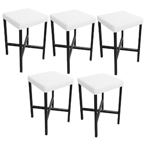 Kit 05 Banquetas Baixa Bar Cozinha Sala De Jantar Preto Stella L02 Facto Branco - Lyam Decor