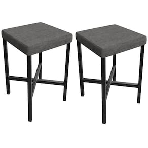 Kit 02 Banquetas Baixa Bar Cozinha Sala De Jantar Preto Stella L02 Linho Cinza Escuro - Lyam Decor