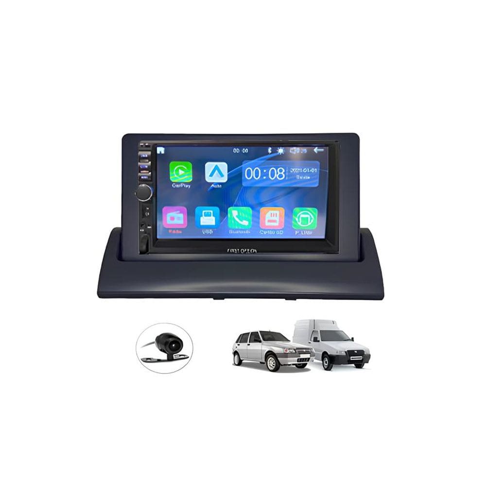Kit Multimídia Uno Mille Fiorino 1994 / 2013 Mold Cinza 7 Pol Carplay AndroidAuto - 7810HCPAA