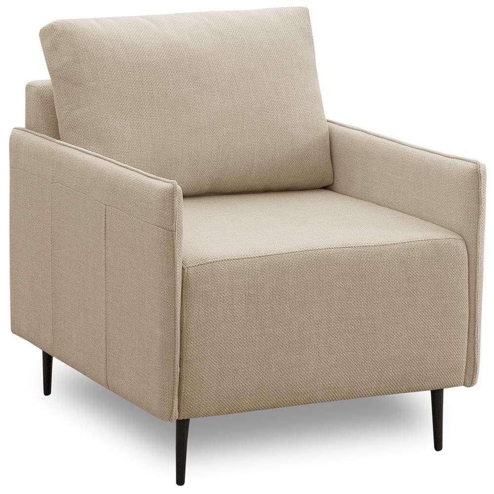 Poltrona Decorativa Para Sala De Estar Living Yves F04 Linho Tramado Creme - Lyam Decor