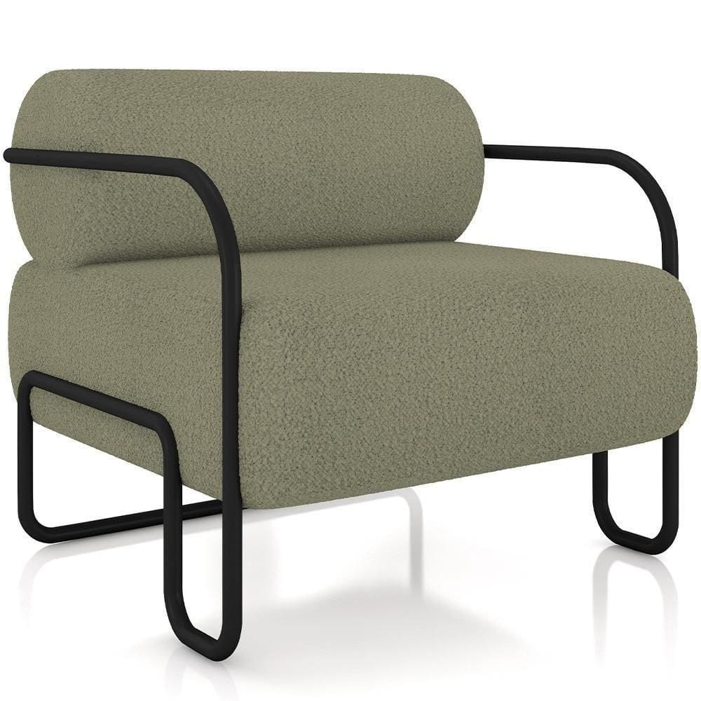 Poltrona Decorativa Pés Industrial Moscou K01 Bouclê Verde - Lyam Decor