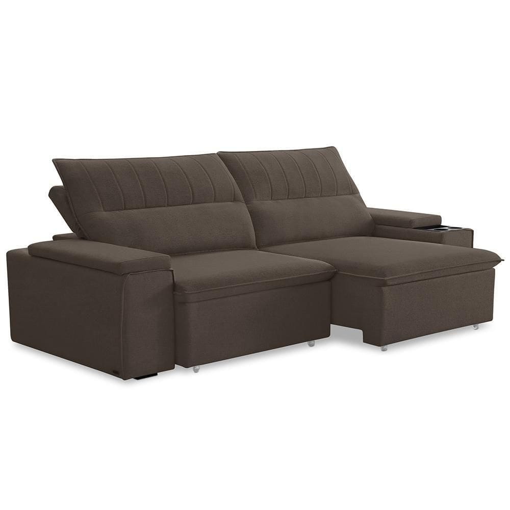 Sofá Retrátil Reclinável Para Sala 3 Lugares 245cm Ricci F04 Veludo Marrom - Lyam Decor