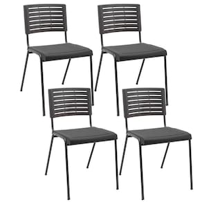 Kit 04 Cadeiras Empilhável Fixa Escritório Multiuso Base Preta Kimi P03 Preto - Lyam Decor