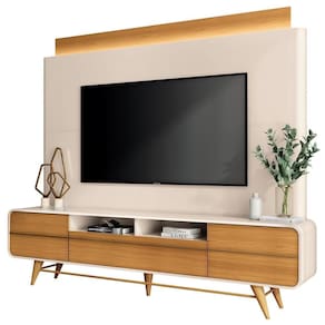 Estante Painel Para Tv 85 Pol Orgânico Com Led Royal B01 Off White Cinamomo - Lyam Decor
