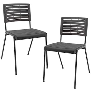 Kit 02 Cadeiras Empilhável Fixa Escritório Multiuso Base Preta Kimi P03 Preto - Lyam Decor