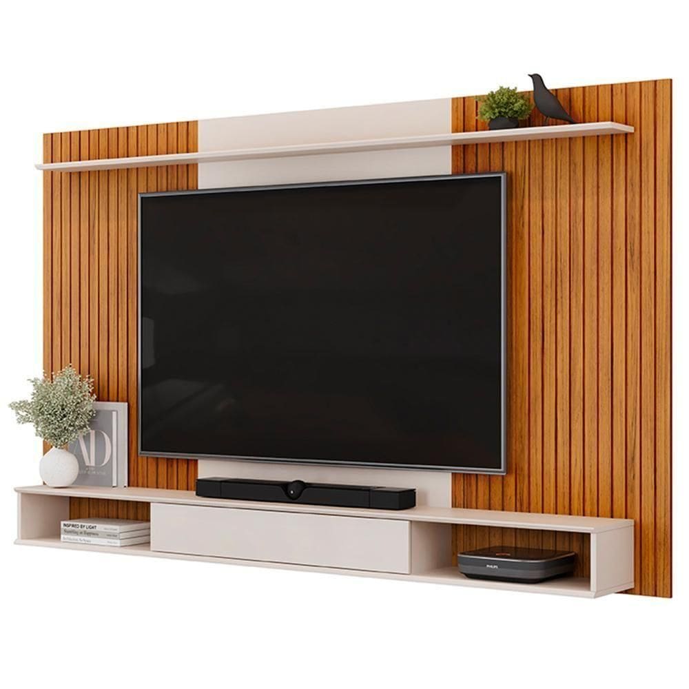 Painel Para Tv 70 Pol Com Bancada Suspensa 215cm Dom D05 Freijó Off White - Lyam Decor