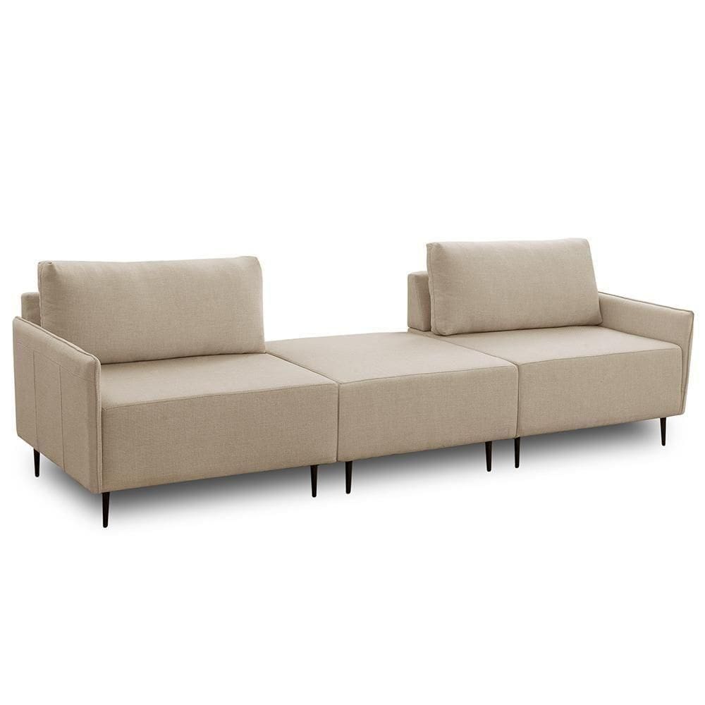 Sofá 2 Lugares Para Sala Living Com Puff 270cm Yves F04 Linho Tramado Creme - Lyam Decor