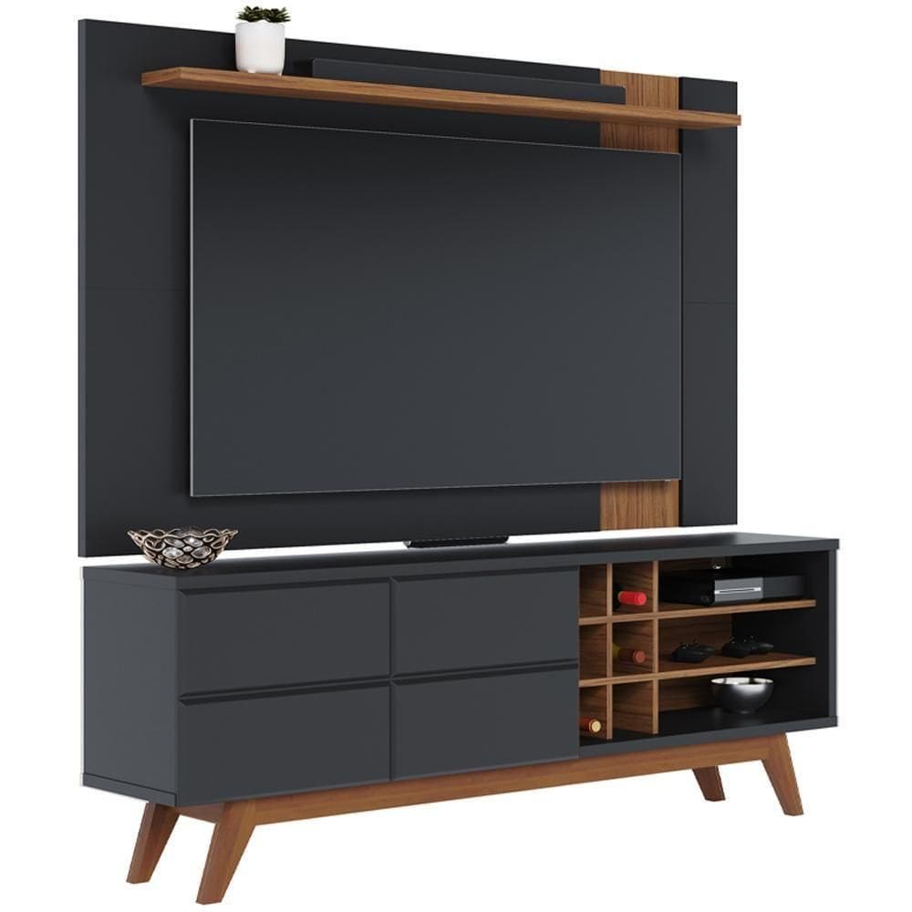 Rack Para Sala Makai Com Painel Para Tv 70 Pol Lara C04 Preto Fosco Noce Milano - Lyam Decor