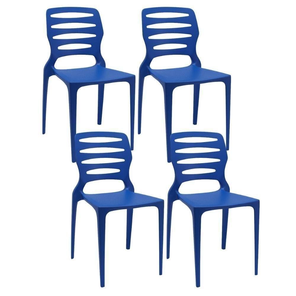 Kit 04 Cadeiras Para Cozinha Área Gourmet Jardim Empilhável Larsen P03 Azul - Lyam Decor