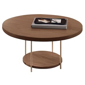 Mesa De Centro Para Sala Redonda Tampo Mdf Pés Aço Allure B01 Castanho - Lyam Decor