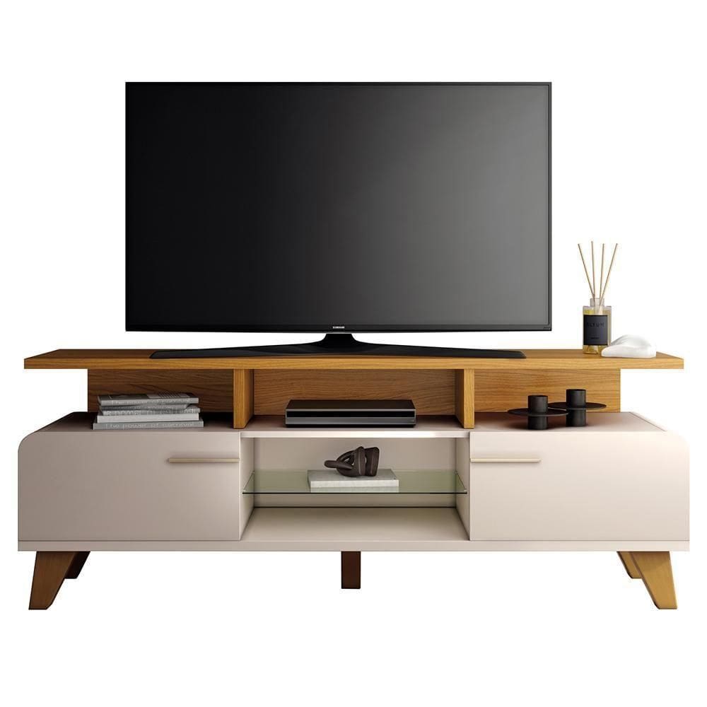 Rack Para Sala De Estar Tv 60 Pol Orgânico 160cm émile B01 Off White Cinamomo - Lyam Decor
