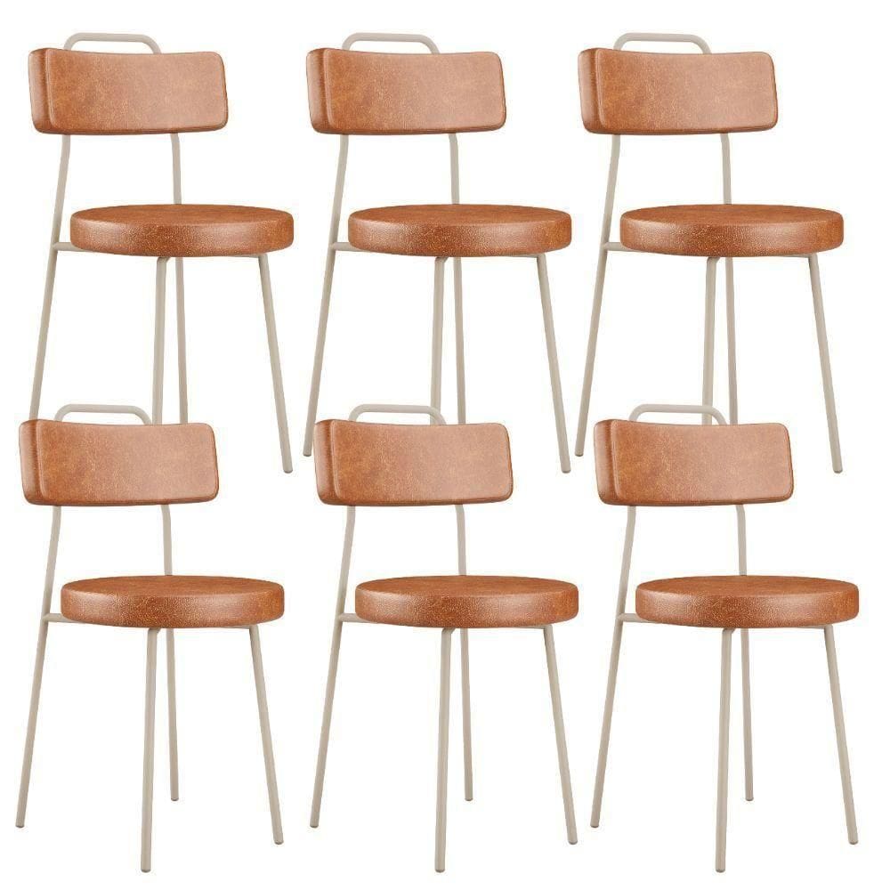 Kit 06 Cadeiras Decorativas Estofada Sala Jantar Barcelona Arena L02 Couríssimo Camel - Lyam