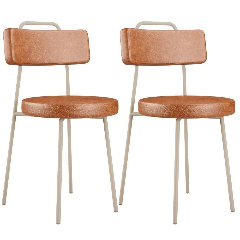 Kit 02 Cadeiras Decorativas Estofada Sala Jantar Barcelona Arena L02 Couríssimo Camel - Lyam
