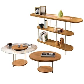 Kit Aparador Para Sala Friesen Com 02 Mesas De Centro Redonda Allure B01 Cinamomo - Lyam Decor