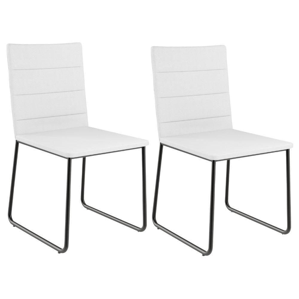 Kit 02 Cadeiras Decorativa Estofada Para Sala De Jantar Preto Maya L02 Facto Branco - Lyam Decor