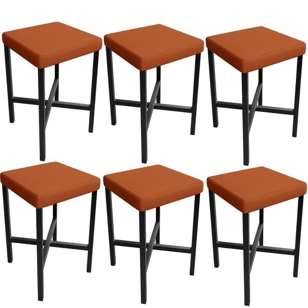 Kit 06 Banquetas Baixa Bar Cozinha Sala De Jantar Preto Stella L02 Tecido Terracota - Lyam Decor