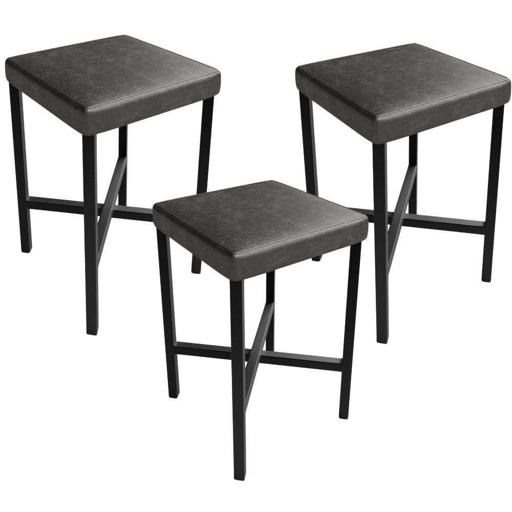 Kit 03 Banquetas Baixa Bar Cozinha Sala De Jantar Preto Stella L02 Couríssimo Preto - Lyam Decor