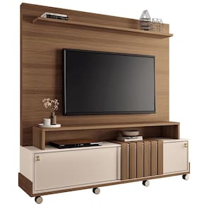 Estante Painel Para Tv 65 Pol Com Rodízios Cloud B01 Castanho Off White - Lyam Decor