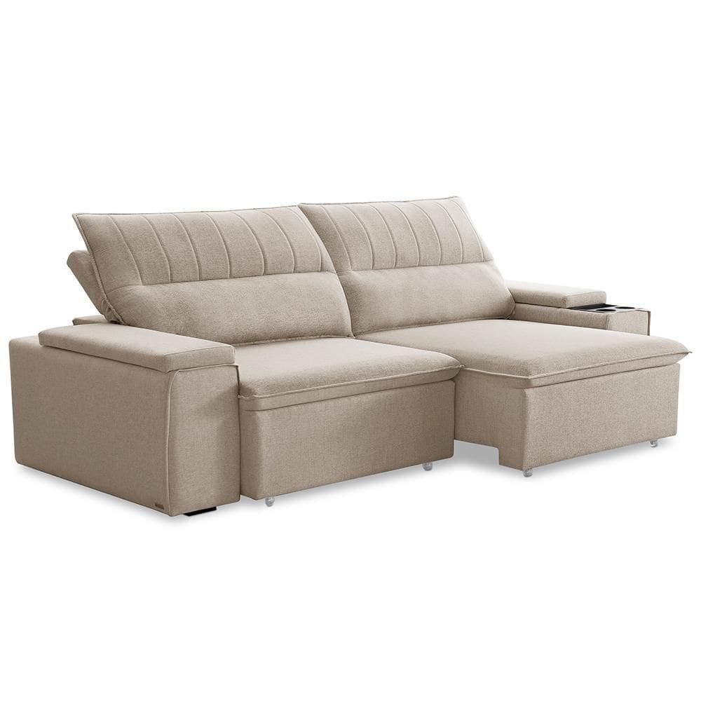 Sofá Retrátil Reclinável Para Sala 3 Lugares 205cm Ricci F04 Linho Bege - Lyam Decor